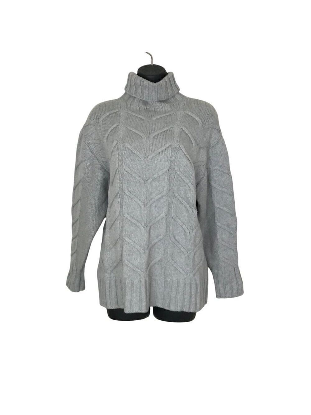 Aritzia Wilfred Grey Cable Knit 100% Merino WoolTurtleneck Sweater Size S
